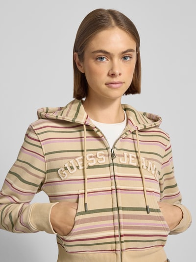 Guess Jeans Cropped Sweatjacke mit Kapuze Beige 3