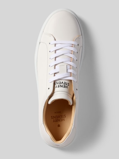 Productfoto, Sneaker uit leer model 'Travis' van Henry Stevens, wit leer, afgeronde neus, vetersluiting, heren, hakhoogte 3 cm, schachthoogte 7 cm, schachtwijdte 10 cm, gladde textuur
