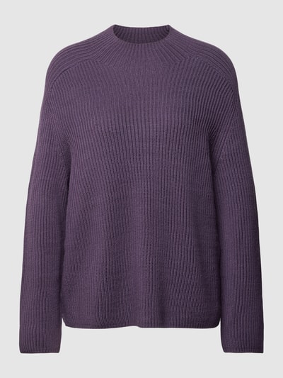 comma Casual Identity Sweter w jednolitym kolorze z efektem prążkowania Jasnośliwkowy 2