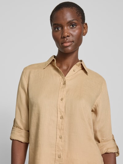 Lauren Ralph Lauren Regular fit linnen blouse met overhemdkraag, model 'KARRIE' Beige - 3