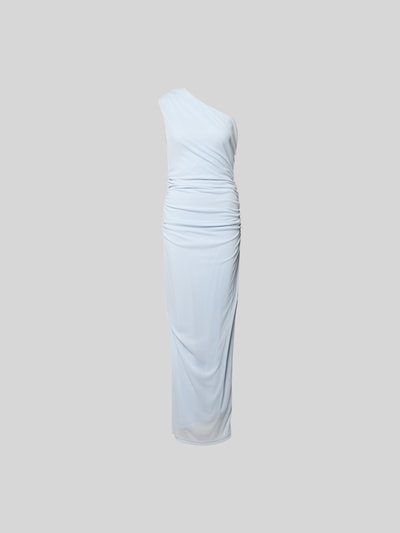 Produktfoto, Maxikleid mit Raffungen von ROTATE aus Elastischer-Material-Mix in Hellblau, asymmetrischer-Look, Maxilänge, Ärmelloses-Design, körpernahe Passform, glatte Textur