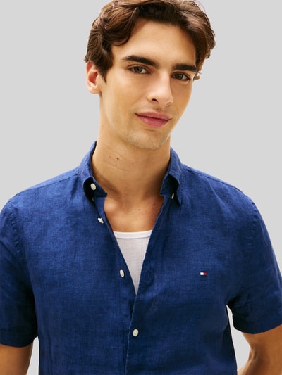Tommy Hilfiger Koszula z krótkim rękawem o kroju regular fit z czystego lnu Ciemnoniebieski 3