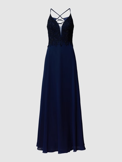 Luxuar Sukienka midi z ozdobnym obszyciem Ciemnoniebieski 2
