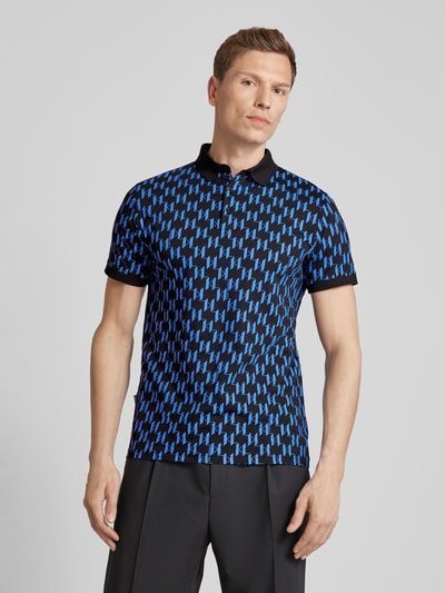 Karl Lagerfeld Slim fit poloshirt met all-over logomotief Koningsblauw - 4