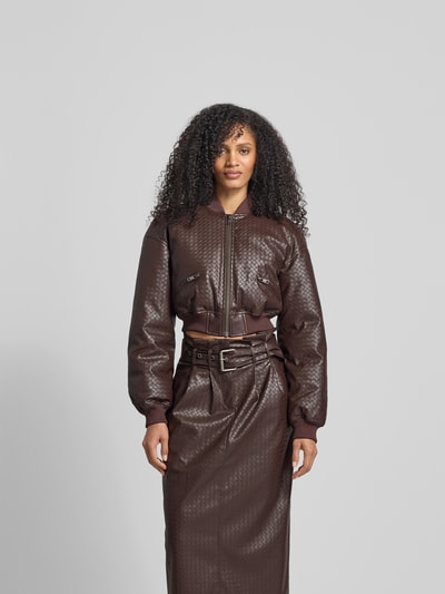 ROTATE Cropped Jacke mit Reißverschluss Mittelbraun 4