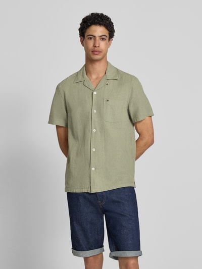 Tommy Jeans Regular Fit Freizeithemd aus Leinen-Baumwoll-Mix Oliv 4