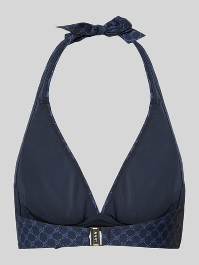 Produktfoto, dunkelblaues Bikini-Oberteil mit Logo-Muster Modell 'Cortina Beach' von JOOP! Collection, feine Struktur, Stretch-Material