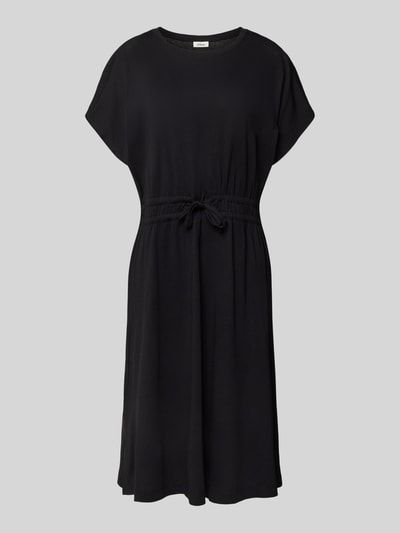 Produktfoto, Tailliertes Freizeitkleid aus Baumwoll-Mix von s.Oliver RED LABEL, Optik: Unifarben, Passform: Tailliert, Midi-Länge, Rundhals-Ausschnitt, Verschluss: Tunnelzug, Ärmelform: Kurzarm, Saum: Geschlitzt, Material: Baumwoll-Mix, schwarz