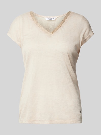 ZABAIONE T-Shirt mit V-Ausschnitt Beige 2