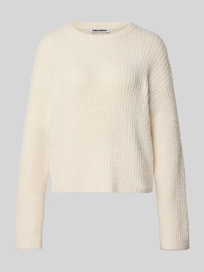 Produktfoto, Relaxed Fit Strickpullover mit elastischen Abschlüssen von REVIEW, cremefarben, weiche Struktur, Rundhalsausschnitt, lockere Passform