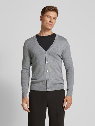 Christian Berg Men Slim Fit Cardigan aus Woll-Mix mit V-Ausschnitt Hellgrau Melange 4