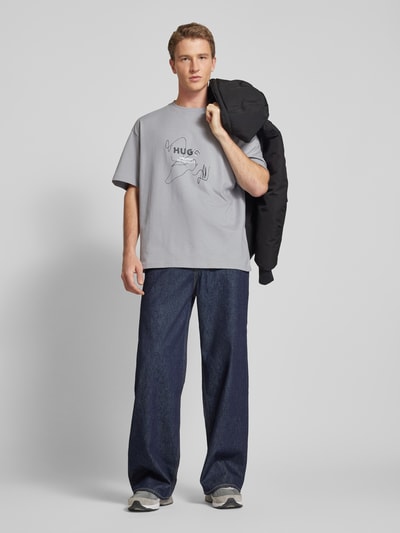 Hugo Blue Oversized T-Shirt aus Viskose Modell 'Nabion' Hellgrau 1