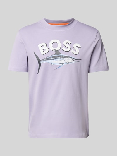 BOSS Orange T-Shirt mit Label-Print Modell 'Bossfish' Flieder 2