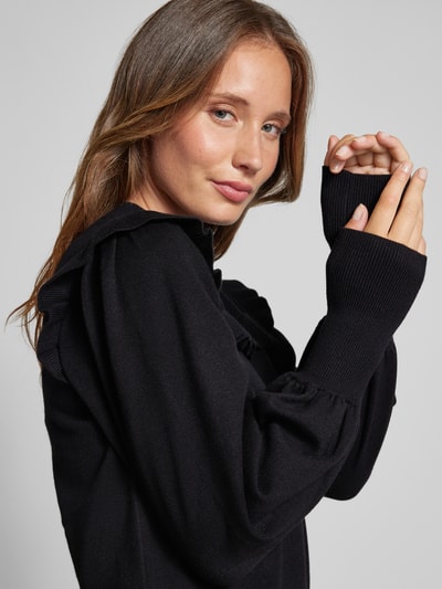 YAS Gebreide pullover met ruches, model 'JUM' Zwart - 3