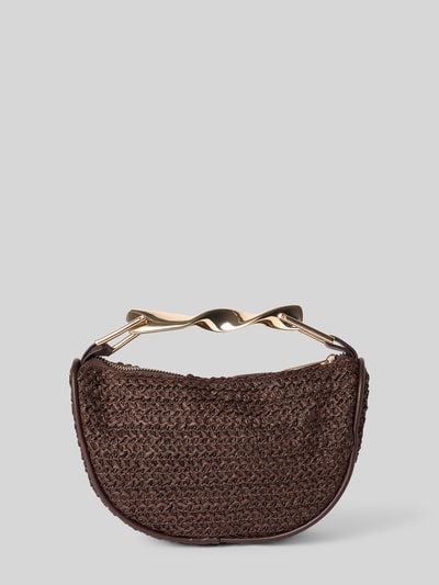 Produktfoto, Handtasche in Flecht-Optik mit kurzem Tragegriff von Jake*s Cocktail aus Papier in Braun, strukturierte Oberfläche, Hauptfach mit Reißverschluss, Maße: Breite 23 cm, Länge 14 cm, Tiefe 6 cm, Schulterriemen Länge 24 cm
