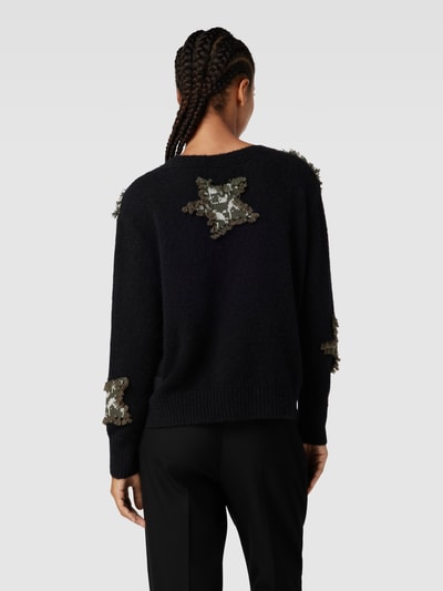 Marc Cain Gebreide pullover met ronde hals in all-over look Zwart - 5