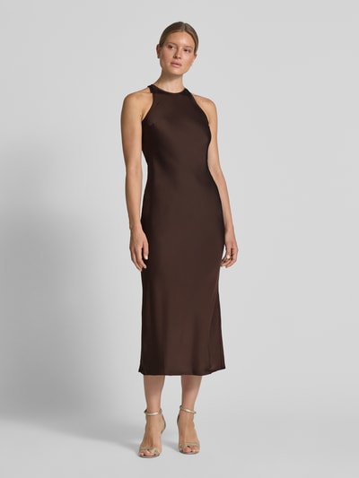 VILA Abendkleid aus Satin mit Rundhalsausschnitt Modell 'RAVENNA' Dunkelbraun 4
