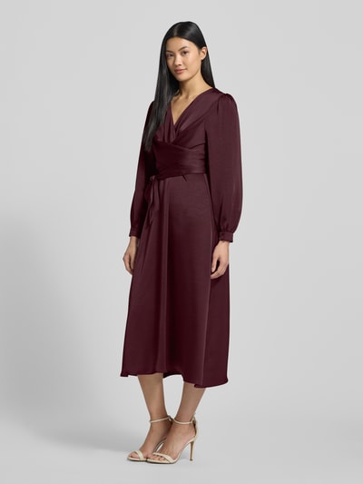 Neo Noir Sukienka midi z dekoltem w serek model ‘RIMINI’ Bordowy 1