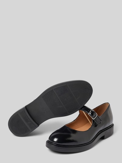Produktfoto, Mary Janes aus echtem Leder von BIANCO, glänzende schwarze Optik, abgerundete Form, profilierte Sohle, Damenschuh