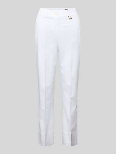 Produktfoto, Slim Fit Stoffhose mit Logo-Detail Modell 'Panna' von JOOP! für Damen, weiß, Baumwoll-Mix, Gesäßtaschen, glatte Textur.