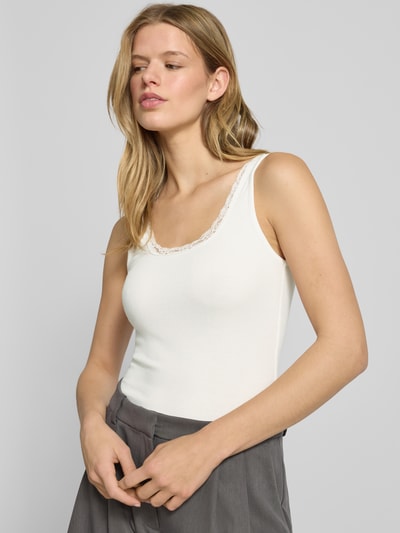 Gina Tricot Top met bandjes in riblook met kant Ecru - 3