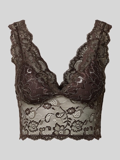 Produktfoto, BH mit Spitzenbesatz Modell 'CHLOE' von ONLY in Braun, semitransparente florale Spitze, breite Träger, V-Ausschnitt