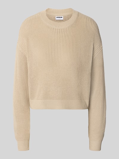 Produktfoto, Relaxed Fit Pullover aus Baumwoll-Mix Modell 'Maysa' von NOISY MAY®, beige Farbe, Strickoptik, Rundhalsausschnitt, strukturierte Oberfläche
