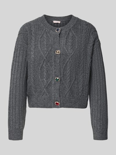 Liu Jo White Strickjacke mit gerippten Abschlüssen Mittelgrau 2