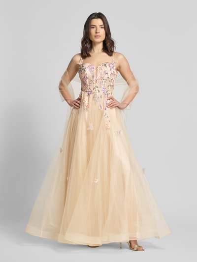 unique Abendkleid aus Tüll mit Stitchings Beige 1