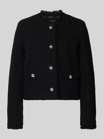 Produktfoto, Slim Fit Kurzblazer aus Schurwoll-Mix Modell 'AGAMI' von Weekend Max Mara, Optik: Unifarben, Fransen-Details, goldfarbene Knopfleiste, Vordertaschen, strukturierte Textur
