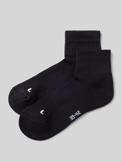 Produktfoto, schwarze Mid Running Socks im 2er-Pack mit gerippten Bündchen, Material-Mix mit Stretch-Anteil, Label-Detail, von Snocks