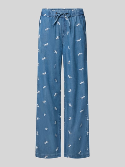 Productfoto, Hose aus Lyocell-Baumwoll-Mix mit Stitchings van Christian Berg Woman, mix van katoen en lyocell, wide leg, Denimlook, elastische band met tunnelkoord, stitchings, bandwijdte maat 36: 36 cm, binnenbeenlengte maat 36: 77 cm