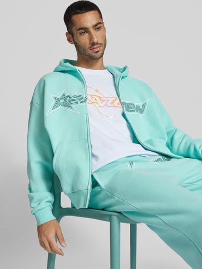 REVIEW Sweatjack met labelprint en steekzakken Turquoise - 3