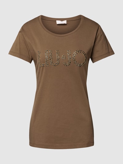 Liu Jo White T-Shirt mit Label-Ziersteinbesatz Oliv 2