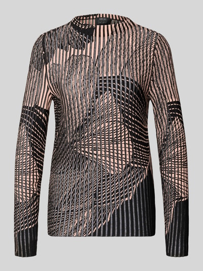 Produktfoto, Strickpullover mit Stehkragen von Marc Cain, damski slim fit z mieszanki wiskozy i bawełny, czarno-beżowy, geometryczne wzory