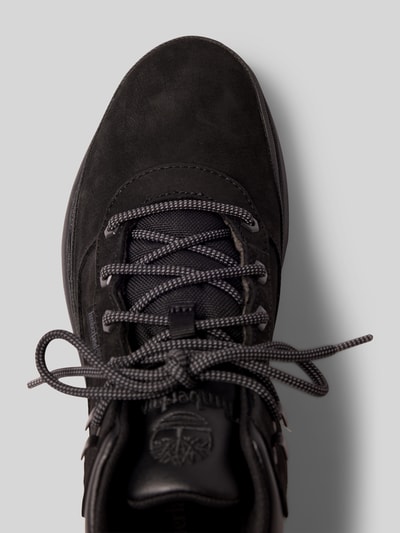 Produktfoto, Sneaker aus echtem Leder Modell 'Trekker' von Timberland in zwart leermix met grijze veters, logodetail, hakhoogte maat 44: 4 cm, schachthoogte 8 cm, schachtbreedte 10 cm