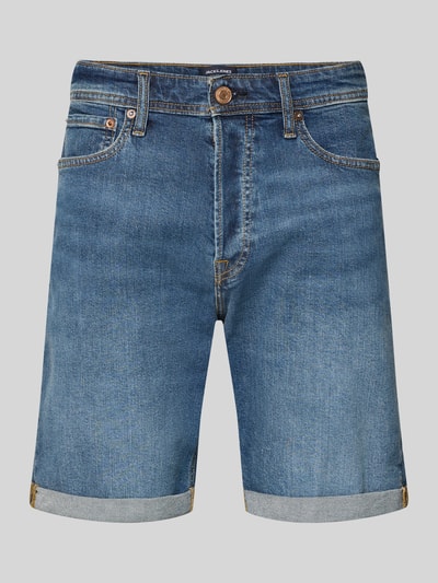 Produktfoto, Regular Fit Jeansshorts mit Umschlag Modell 'RICK' von Jack & Jones aus blauem Baumwoll-Elasthan-Mix, sichtbare Eingrifftaschen