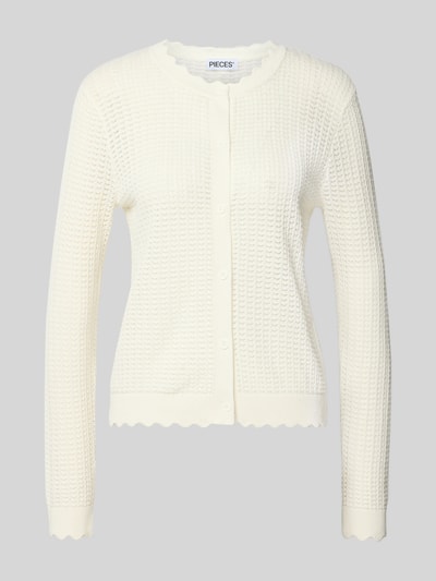 Produktfoto, Regular Fit Strickjacke aus reiner Baumwolle Modell 'SCOUT' von Pieces, Optik: Unifarben, semitransparenter Look, Strickstruktur, Rundhals, Langarm, gerippte Abschlüsse