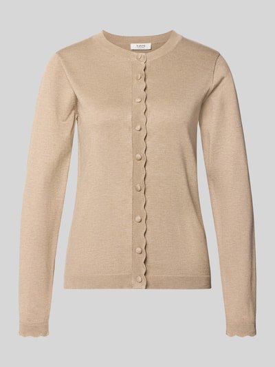 Produktfoto, Strickjacke aus Viskose-Mix Modell 'MORLA' von b.young in Beige mit geradem Schnitt, Muschelsaum und Knopfleiste, glatte Textur