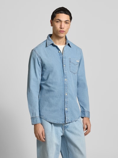 Calvin Klein Jeans regular fit jeanshemd met labeldetail Lichtblauw - 4