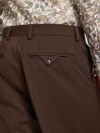 HUGO Slim fit pantalon van scheerwol met bandplooien, model 'Theo' Middenbruin - 3