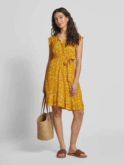 Apricot Knielange jurk met V-hals Donkergeel - 1