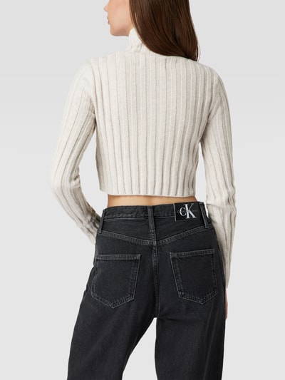 Calvin Klein Jeans Cropped Longsleeve in Strick-Optik Modell 'WRAP' Offwhite 5