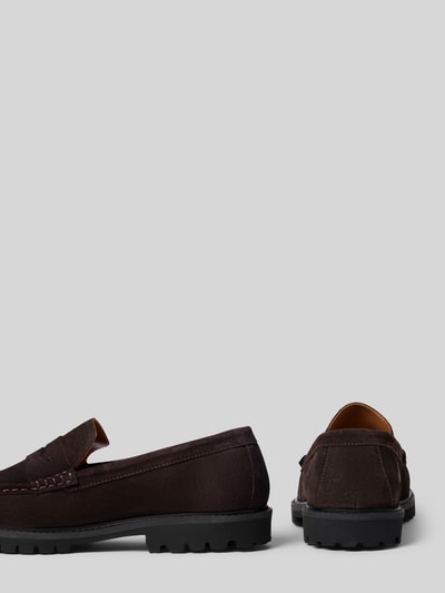 Produktfoto, Loafer aus echtem Leder Modell 'HUGO' von Selected, dunkelbraun, matte Oberfläche, markante Sohle, Herren Loafer