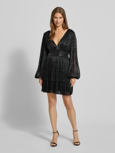 Jake*s Cocktail Sukienka koktajlowa błyszcząca z dekoltem w serek i tasiemką w talii Czarny 1