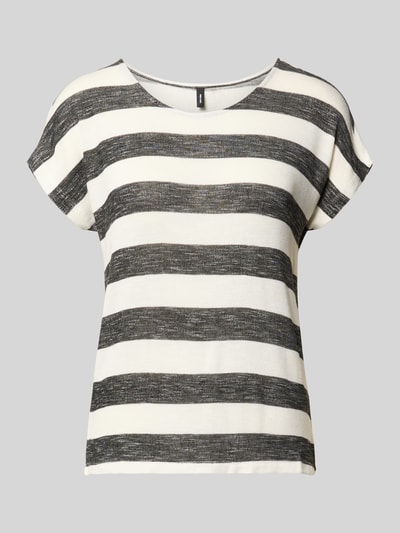 Produktfoto, Regular Fit T-Shirt aus Viskose-Mix Modell 'WIDE STRIPE' von Vero Moda, mehrfarbig, Feinstrick, U-Boot-Ausschnitt, Streifenmuster