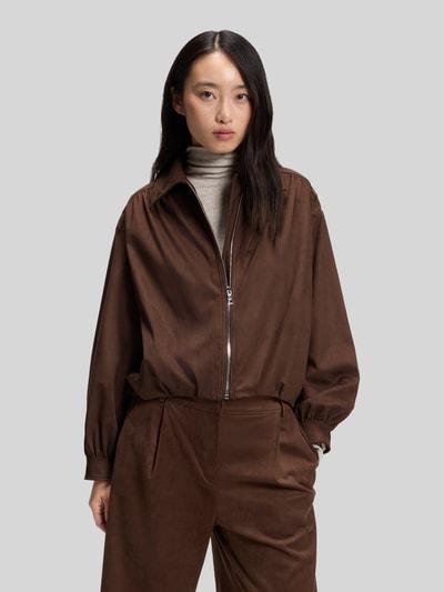 BOSS Orange Loose Fit Kunstlederjacke mit Umlegekragen Modell 'Jasuede' Mittelbraun 4