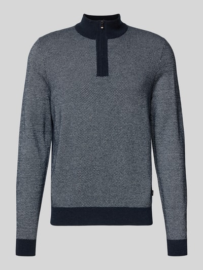 BOSS Bluza z kołnierzem o kroju regular fit z mieszanki żywej wełny i bawełny model ‘HETTORE’ Granatowy 2