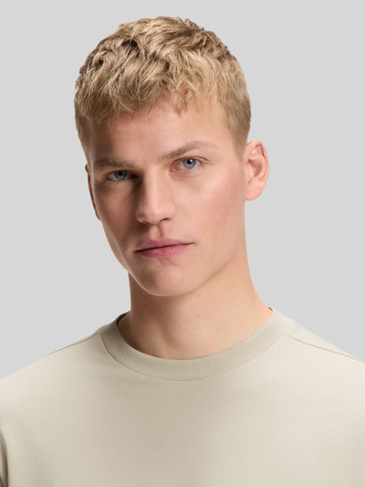BOSS Green męski t-shirt o kroju regular fit z mieszanki bawełny Beżowy 3