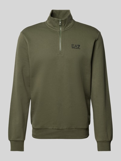 EA7 Emporio Armani Sweatshirt mit Troyer-Kragen Oliv 1